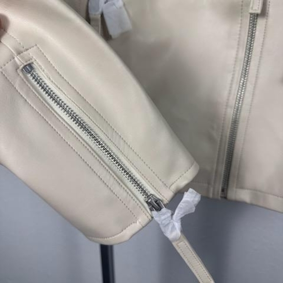 Steve Madden Vinka Faux Leather Motorcycle Jacket Bone Size M - Picture 3 of 9